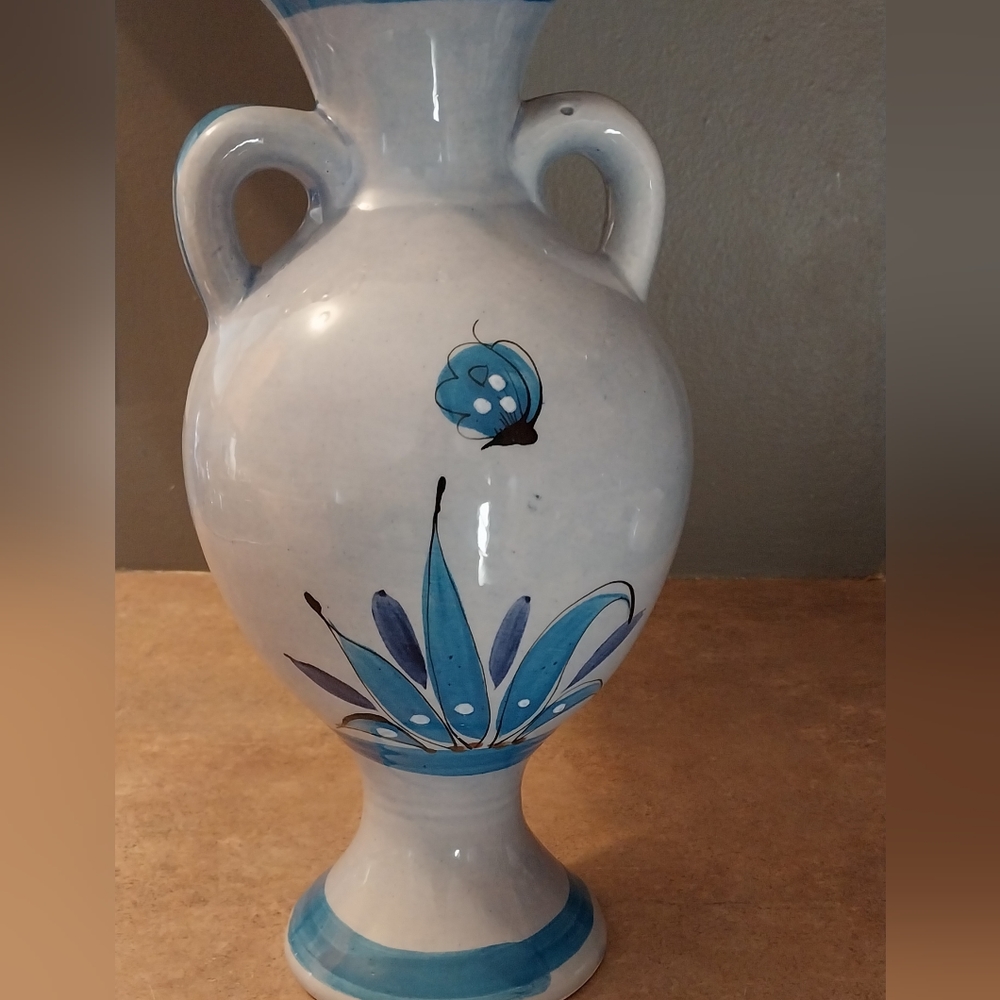 Blue Bird Folk Tonola Mexico Pottery Vase